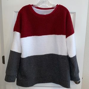 Nwot Sz L Oversized Lined Sherpa Plush Pullover Sweatshirt Gray Res White